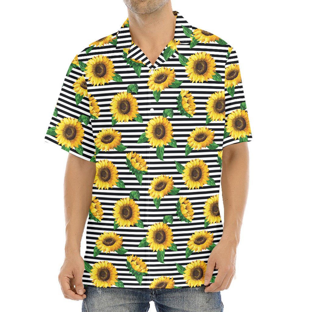Stripe Sunflower Pattern Print Aloha Shirt