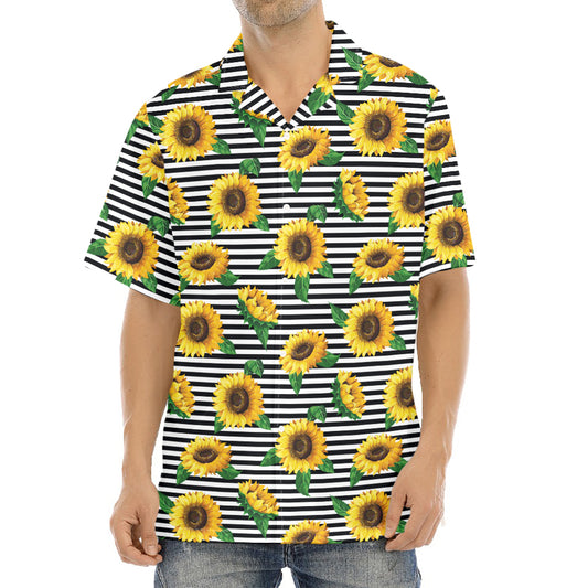 Stripe Sunflower Pattern Print Aloha Shirt