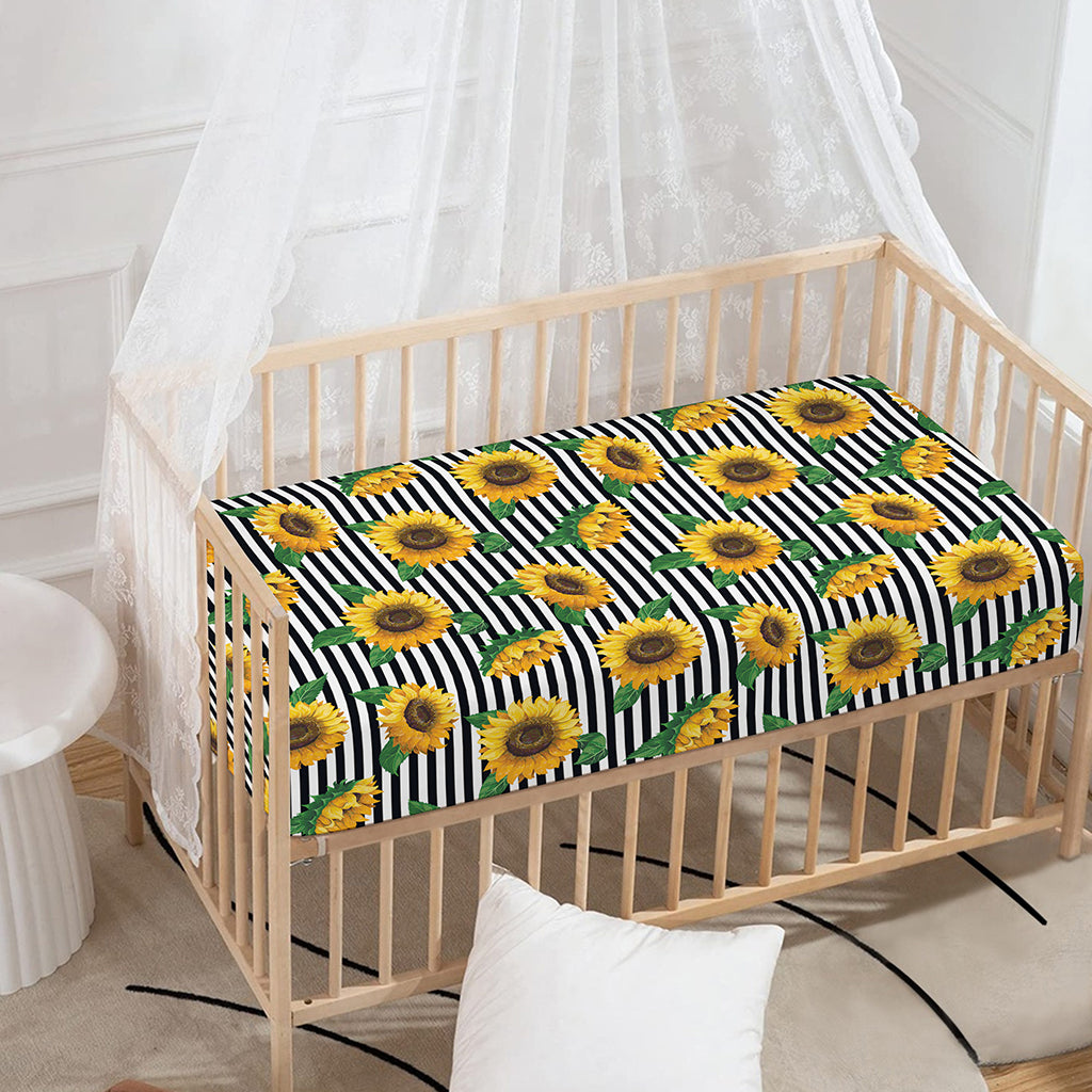 Stripe Sunflower Pattern Print Baby Crib Sheet