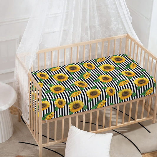 Stripe Sunflower Pattern Print Baby Crib Sheet