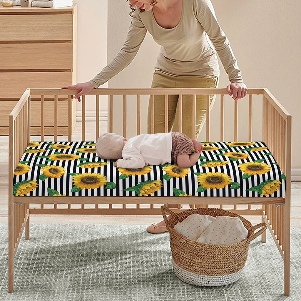 Stripe Sunflower Pattern Print Baby Crib Sheet