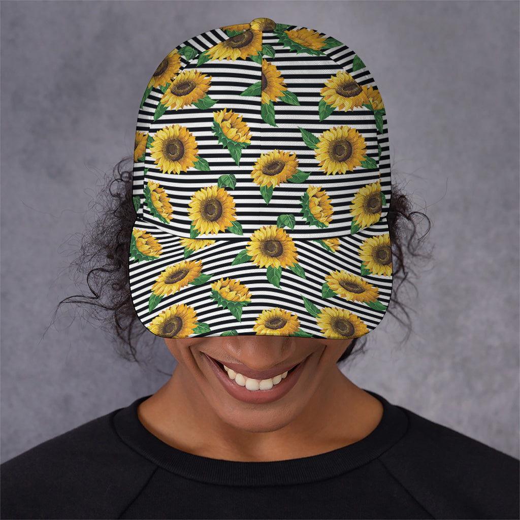 Stripe Sunflower Pattern Print Baseball Cap