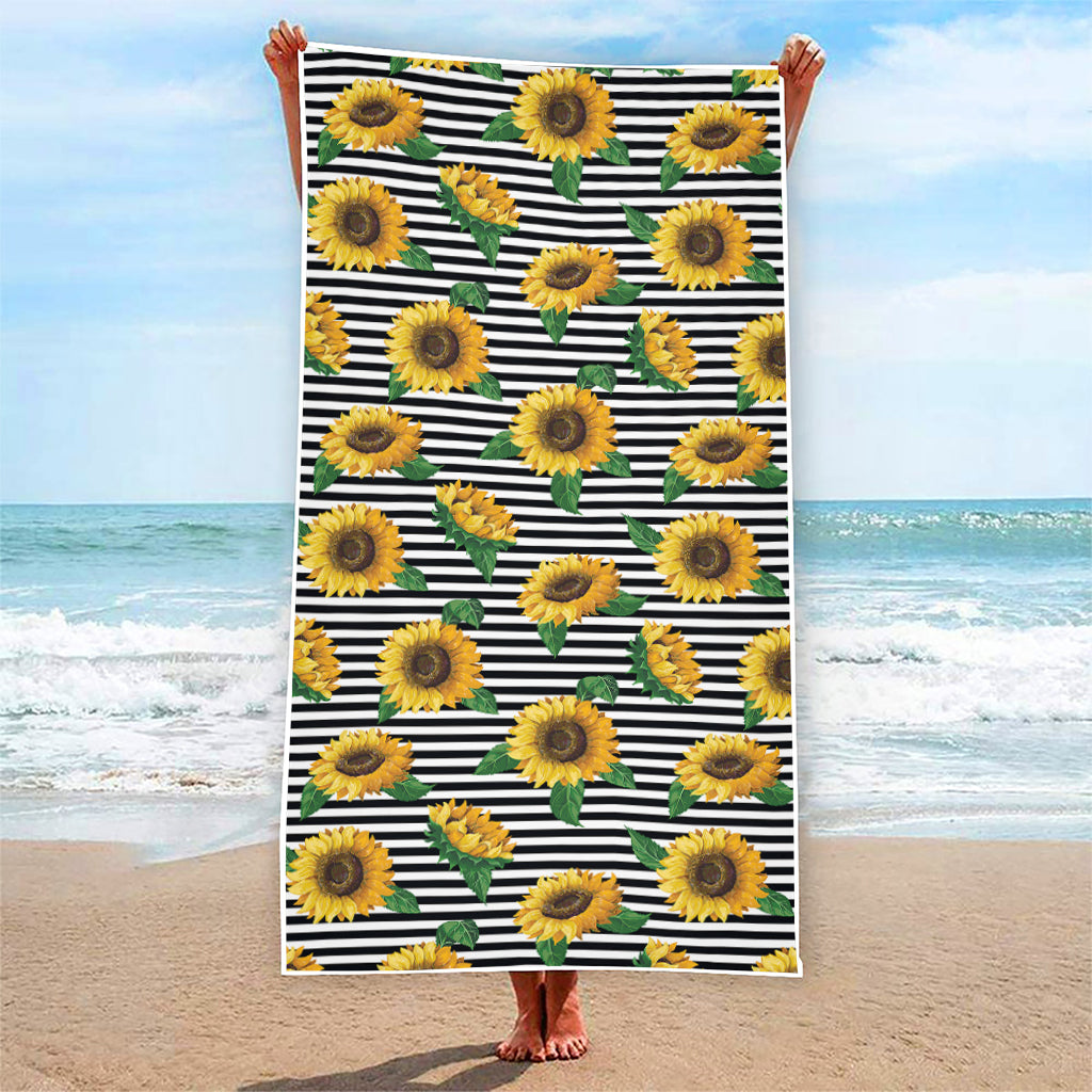 Stripe Sunflower Pattern Print Beach Towel