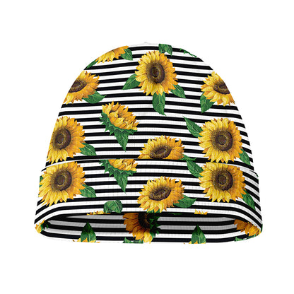 Stripe Sunflower Pattern Print Beanie