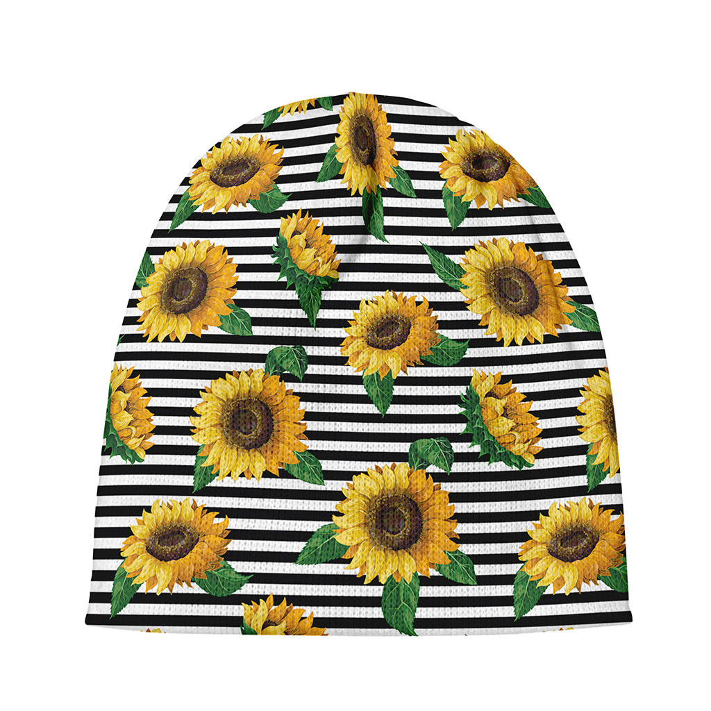 Stripe Sunflower Pattern Print Beanie