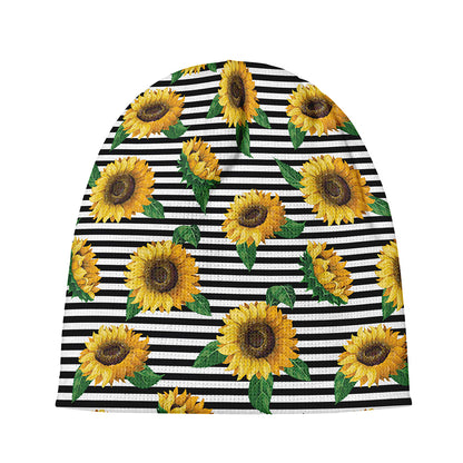 Stripe Sunflower Pattern Print Beanie