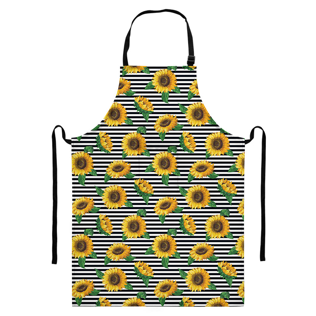 Stripe Sunflower Pattern Print Bib Apron With Pocket