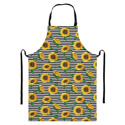 Stripe Sunflower Pattern Print Bib Apron With Pocket