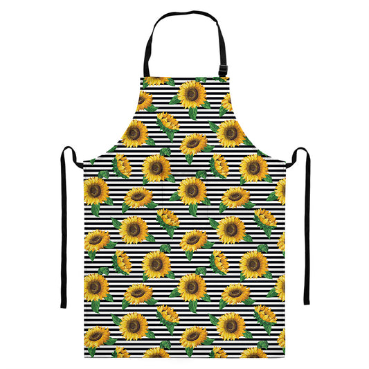 Stripe Sunflower Pattern Print Bib Apron With Pocket