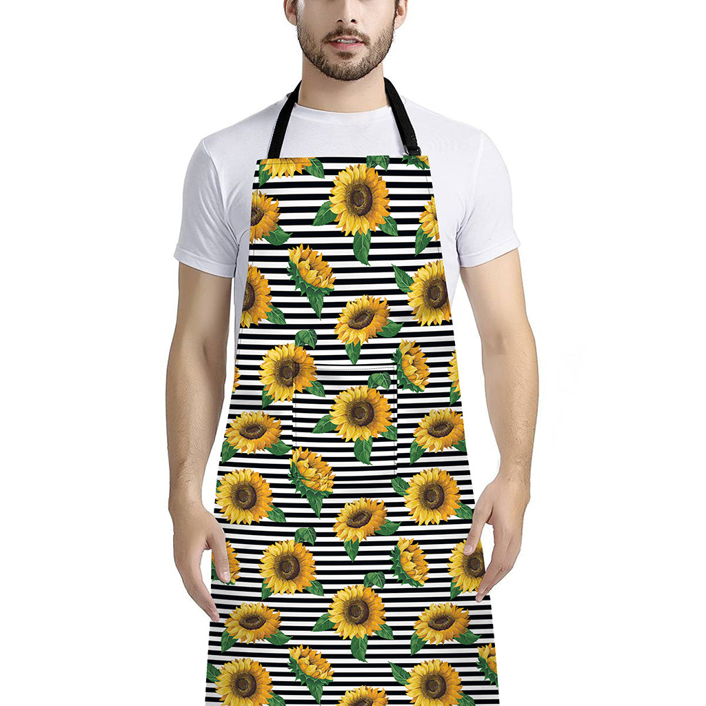Stripe Sunflower Pattern Print Bib Apron With Pocket