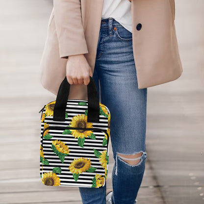 Stripe Sunflower Pattern Print Bible Tote Bag