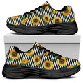 Stripe Sunflower Pattern Print Black Chunky Shoes
