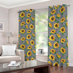 Stripe Sunflower Pattern Print Blackout Grommet Curtains