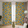 Stripe Sunflower Pattern Print Dimout Pencil Pleat Curtains