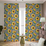 Stripe Sunflower Pattern Print Blackout Pencil Pleat Curtains