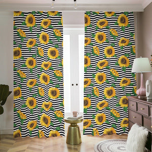 Stripe Sunflower Pattern Print Blackout Pencil Pleat Curtains