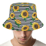 Stripe Sunflower Pattern Print Bucket Hat