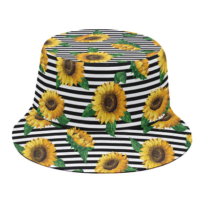 Stripe Sunflower Pattern Print Bucket Hat