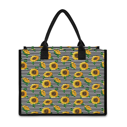 Stripe Sunflower Pattern Print Canvas Tote Bag