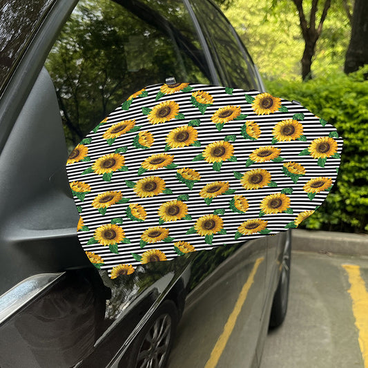 Stripe Sunflower Pattern Print Car Side Mirror Covers