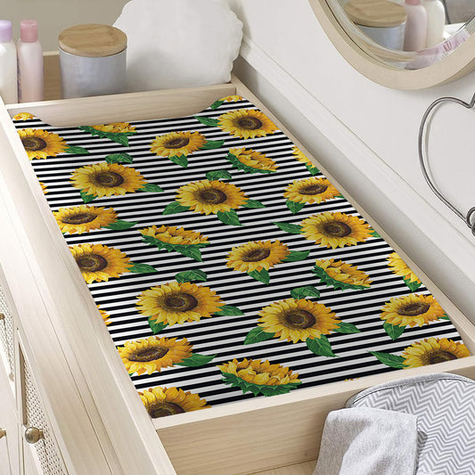 Stripe Sunflower Pattern Print Changing Pad Cover