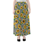 Stripe Sunflower Pattern Print Chiffon Maxi Skirt