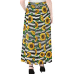 Stripe Sunflower Pattern Print Chiffon Maxi Skirt