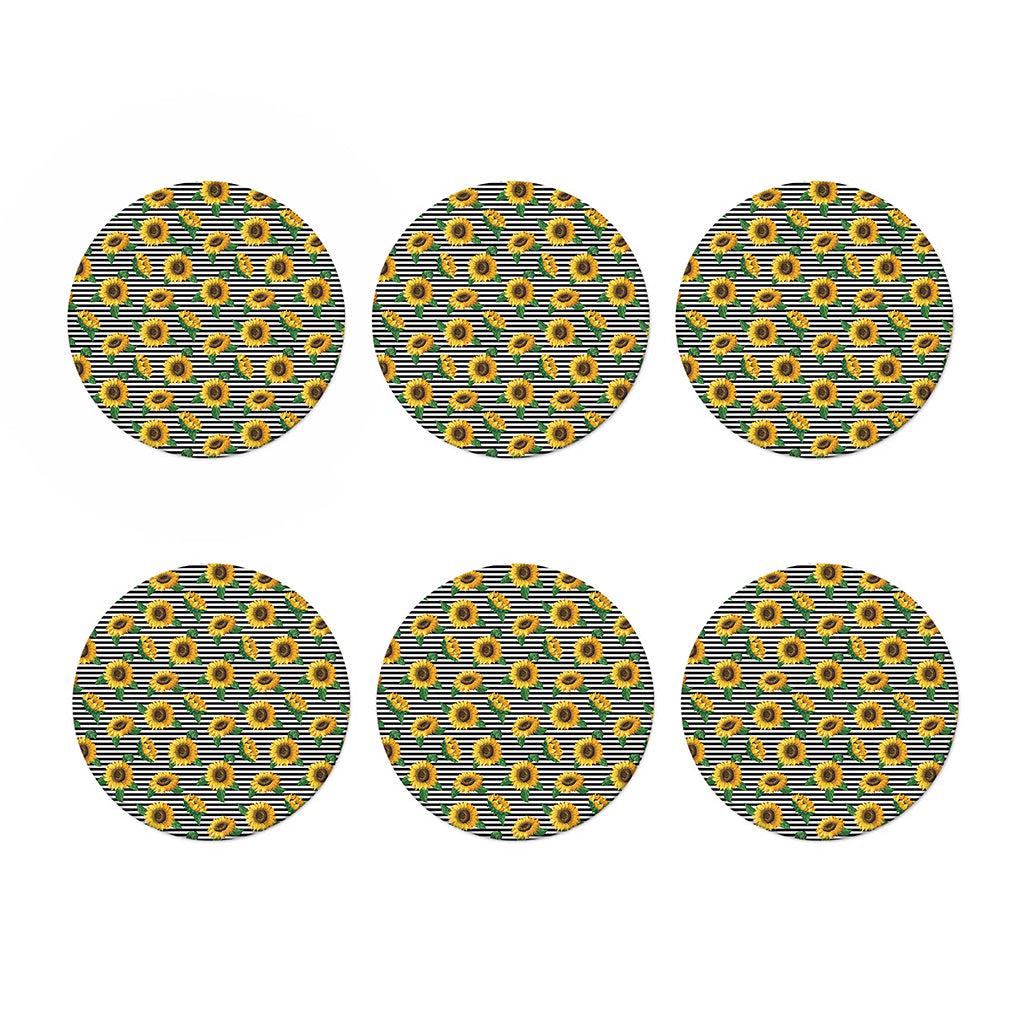 Stripe Sunflower Pattern Print Coaster Set