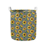 Stripe Sunflower Pattern Print Collapsible Laundry Basket