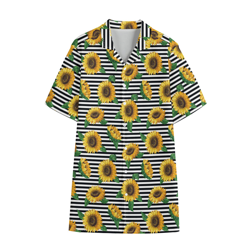 Stripe Sunflower Pattern Print Cotton Hawaiian Shirt