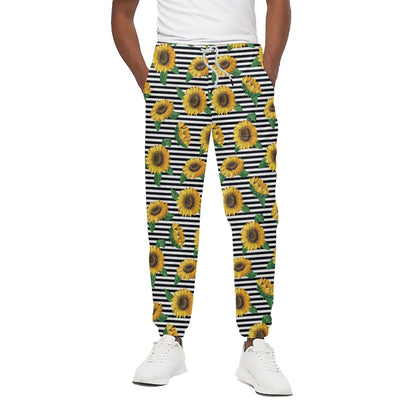 Stripe Sunflower Pattern Print Cotton Pants