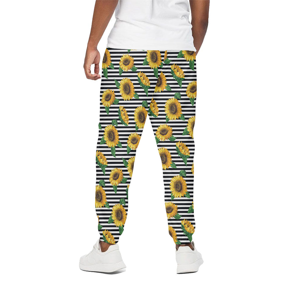 Stripe Sunflower Pattern Print Cotton Pants