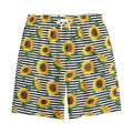 Stripe Sunflower Pattern Print Cotton Shorts