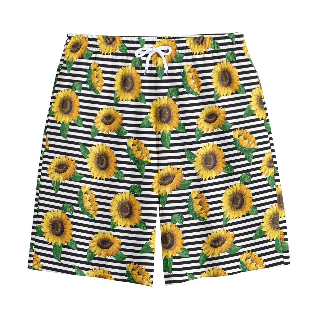 Stripe Sunflower Pattern Print Cotton Shorts