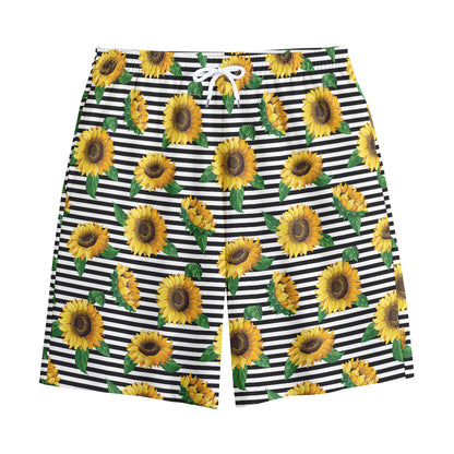 Stripe Sunflower Pattern Print Cotton Shorts