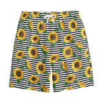 Stripe Sunflower Pattern Print Cotton Shorts