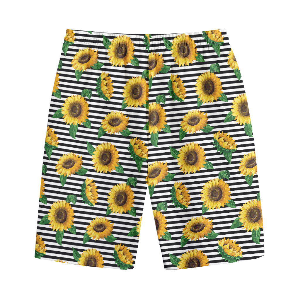Stripe Sunflower Pattern Print Cotton Shorts
