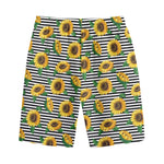 Stripe Sunflower Pattern Print Cotton Shorts