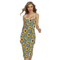 Stripe Sunflower Pattern Print Cross Back Cami Dress