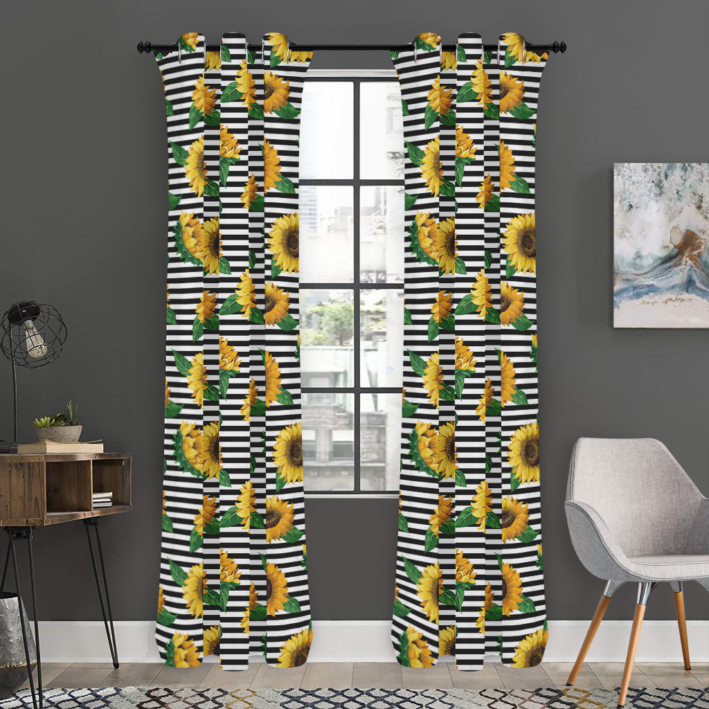 Stripe Sunflower Pattern Print Curtain