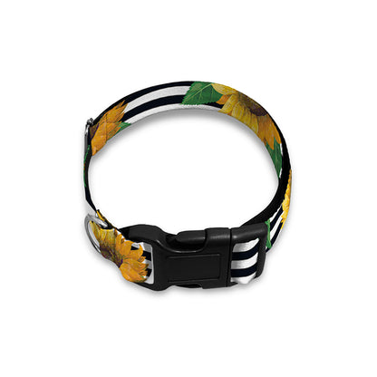 Stripe Sunflower Pattern Print Dog Collar