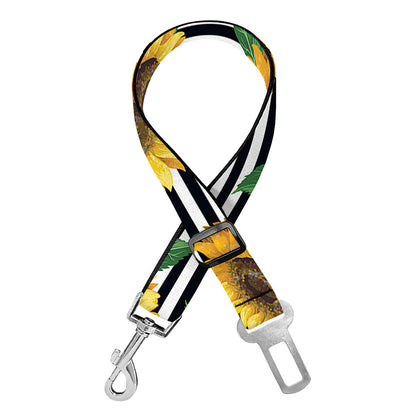 Stripe Sunflower Pattern Print Dog Seat Belt