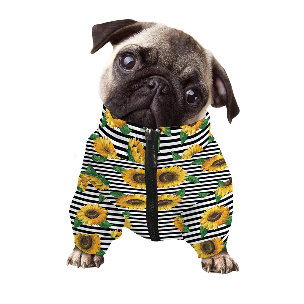 Stripe Sunflower Pattern Print Dog Zip Up Jacket