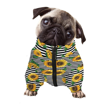 Stripe Sunflower Pattern Print Dog Zip Up Jacket