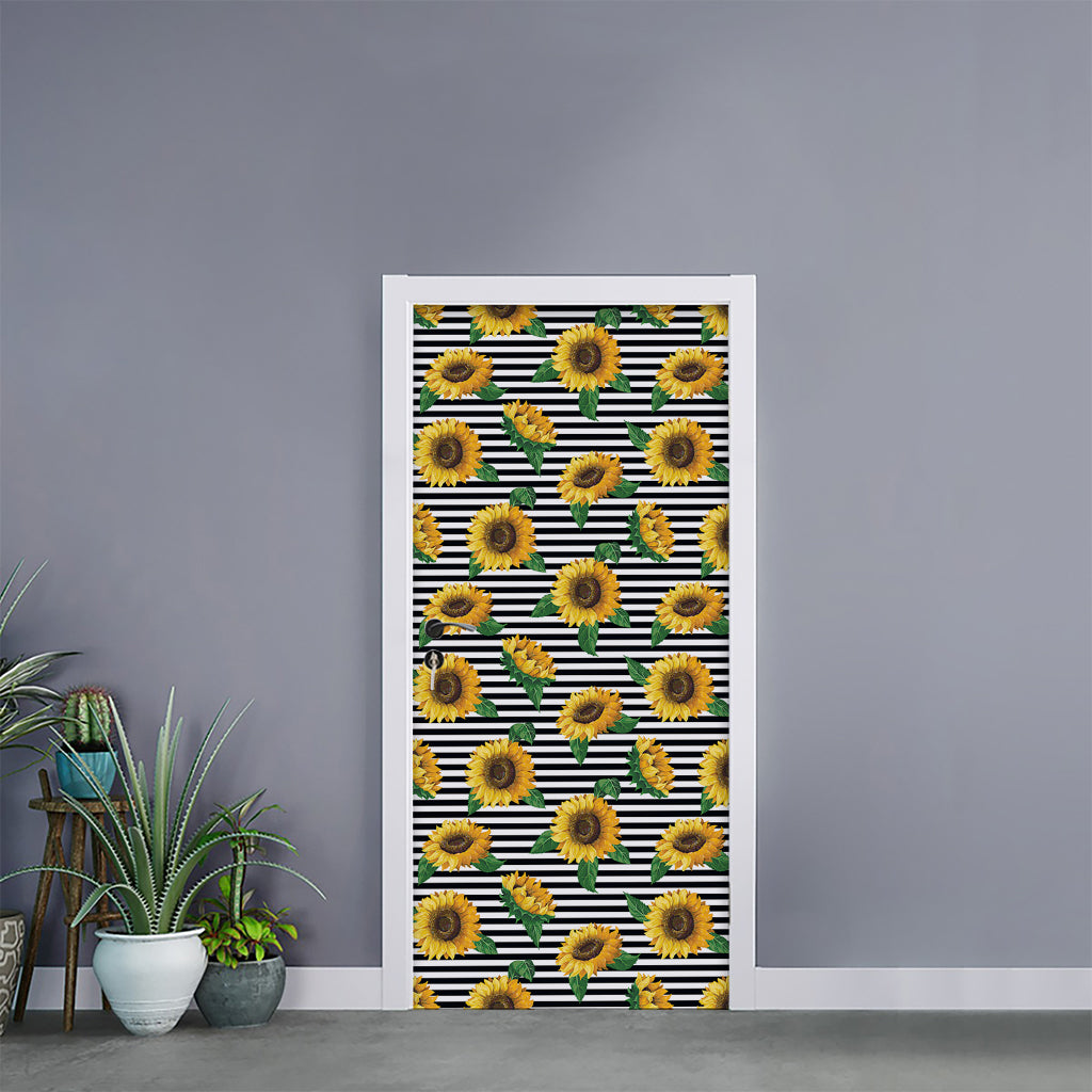 Stripe Sunflower Pattern Print Door Sticker