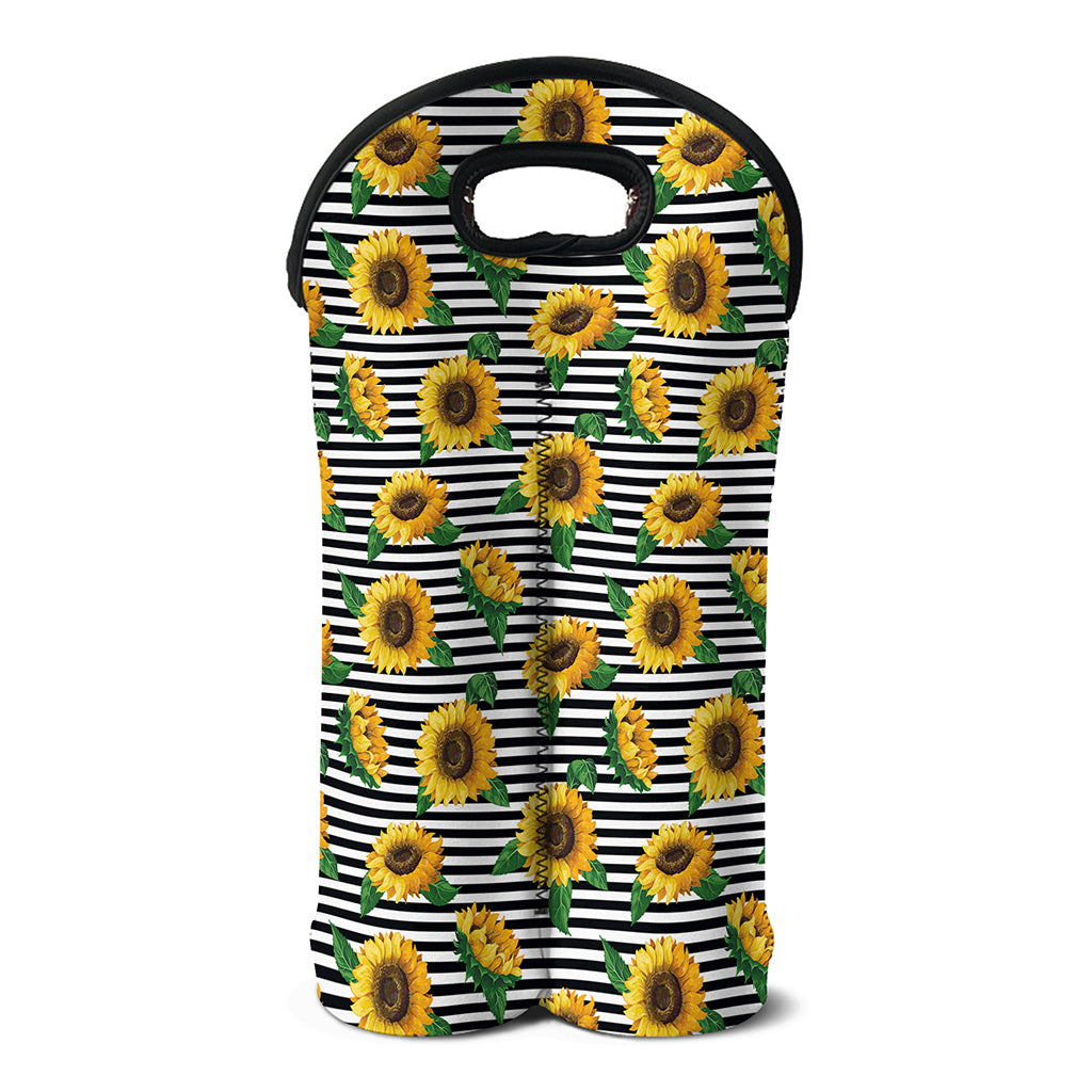 Stripe Sunflower Pattern Print Double Neoprene Wine Tote
