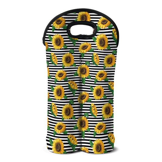 Stripe Sunflower Pattern Print Double Neoprene Wine Tote
