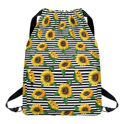 Stripe Sunflower Pattern Print Drawstring Backpack