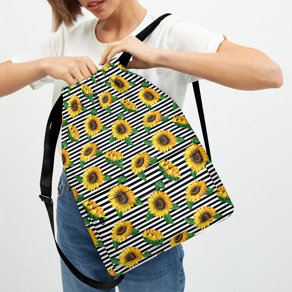 Stripe Sunflower Pattern Print Drawstring Backpack