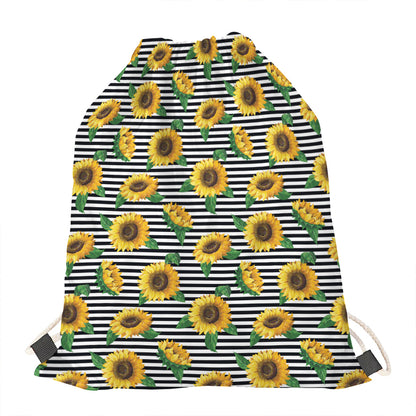 Stripe Sunflower Pattern Print Drawstring Bag